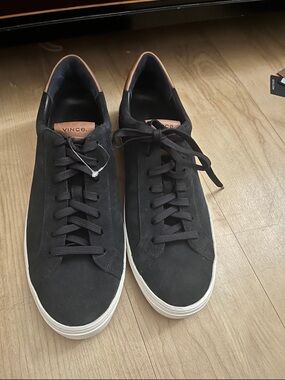 Vince Black Suede Low-Top Sneakers with Tan Accents